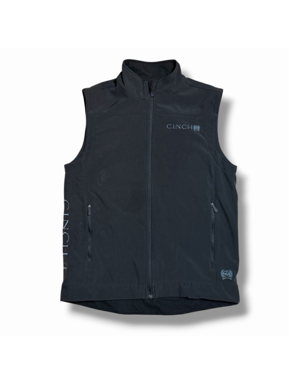 Cinch Mens Black Bonded Softshell Vest Silver Logo Fleece Lined Western Medium M